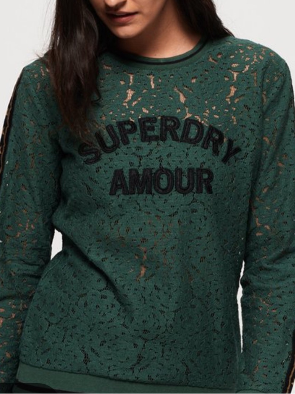Superdry Women's Rock Lace Long Sleeve Top Sweatshirt with Star-Trim Sleeves